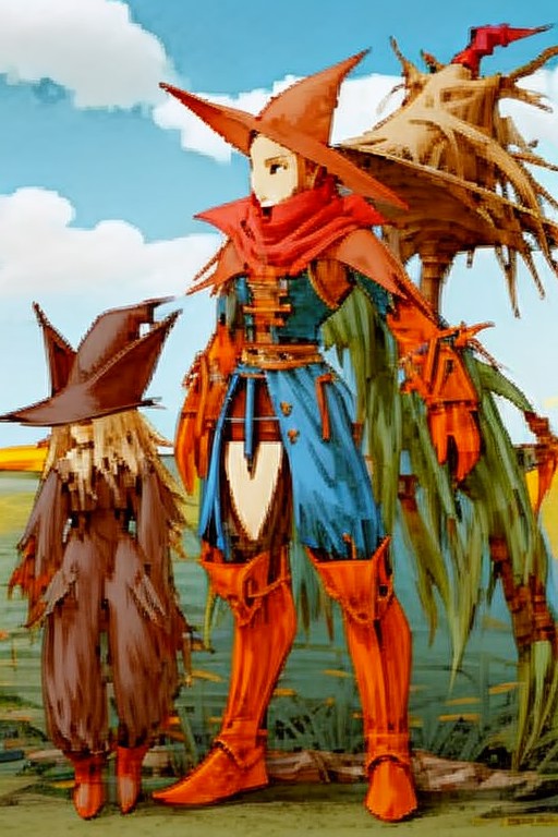 final fantasy character concept <lora:finfan:0.8> finfan, scarecrow, high quality, crisp lines, fine detail, no human